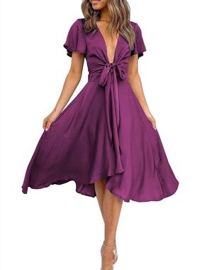 Miduo Satin V Neck tie front dress